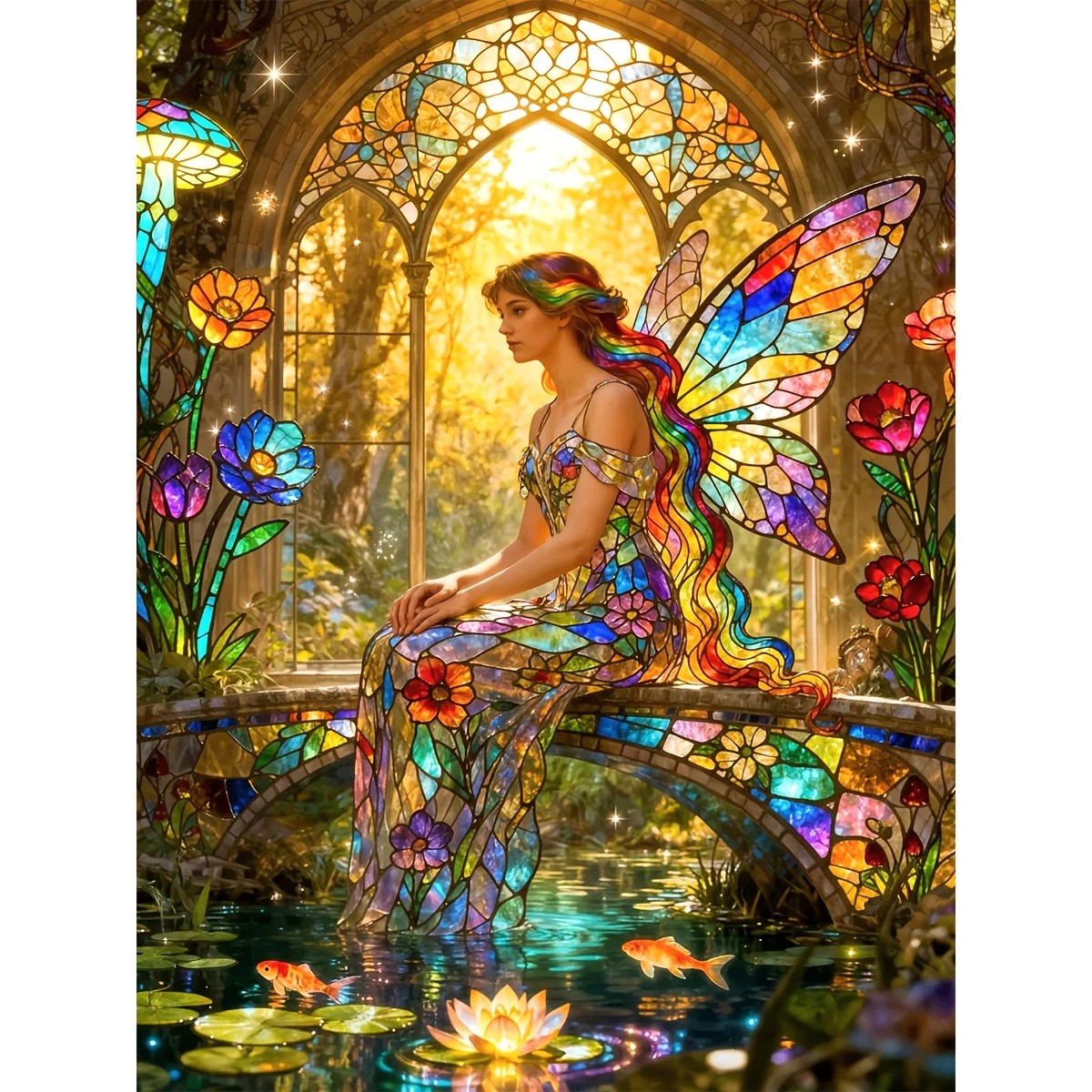 Photo Mosaic Print - Diamentowa Mozaika Fantasy Witraż Tęczowe Skrzydło
