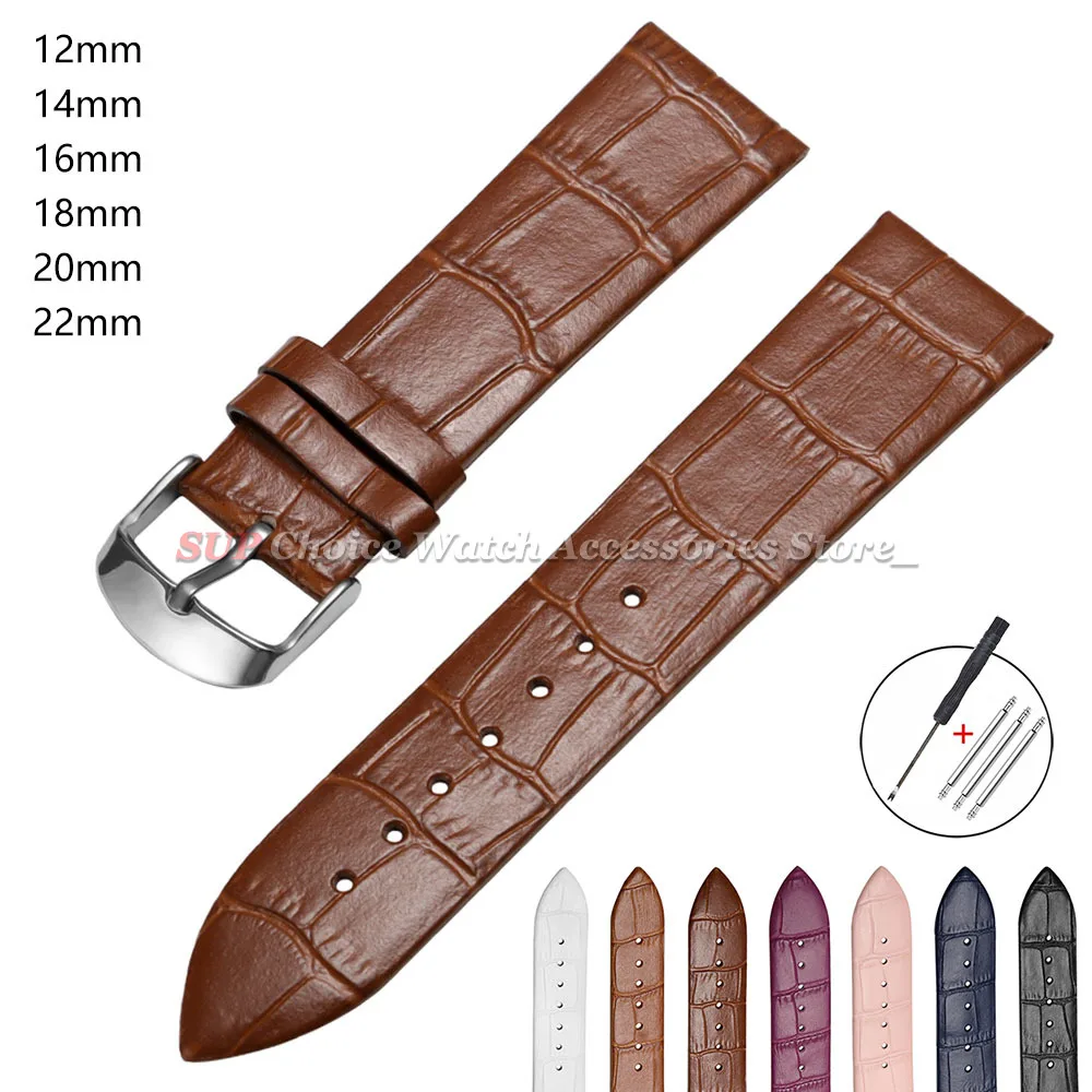 Bracelet de montre en cuir souple, 12mm, 14mm, 16mm, 18mm, 20mm, 22mm, motif Crocodile, étanche, pour Omega, Seiko