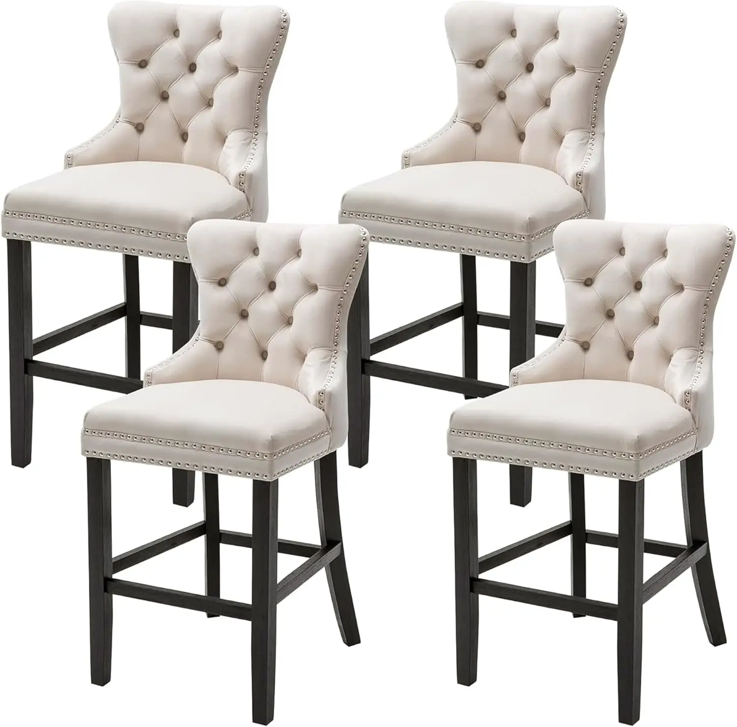 

Bar Stools Set of 4, Velvet 26 Inch Seat Height Counter Height Barstools Button Tufted Backrest, Rivet Trim Bar Chairs