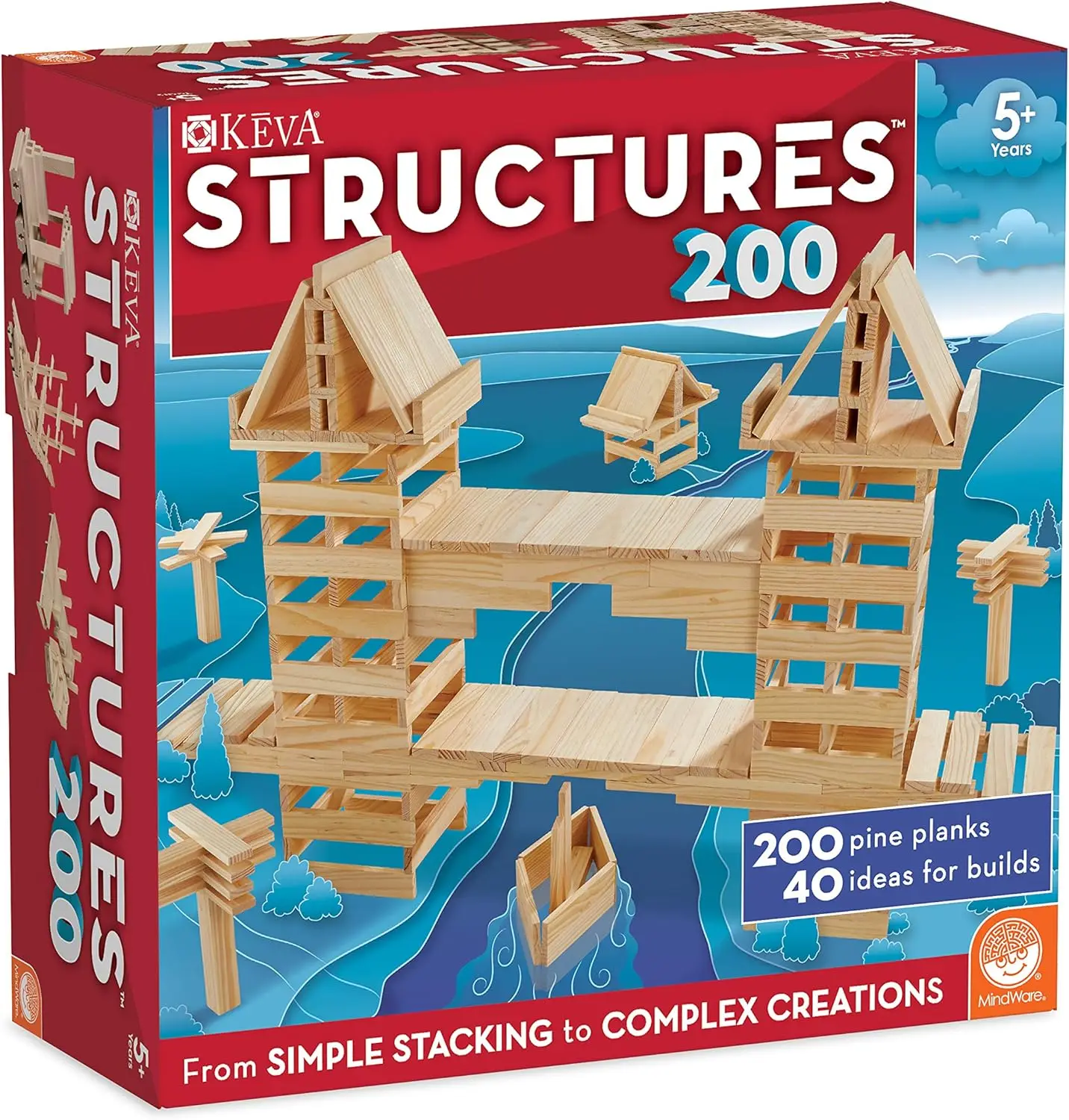 

200 Wooden Building Planks Set with Idea Book - Educational Toy for Kids Ages 5 and Up