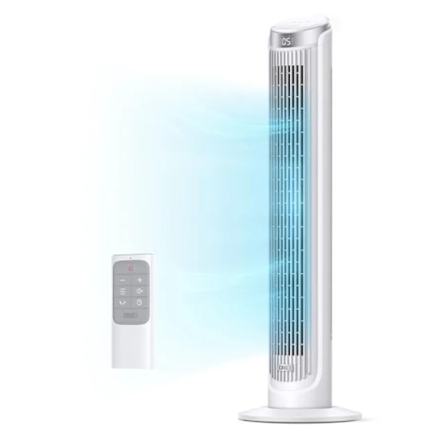 

Tower Fan for Bedroom 90° Oscillating Fans that Blow Cold Air 5 Speeds 4 Modes with 26ft/s Velocity 12H and 28dB Quiet Timer Re