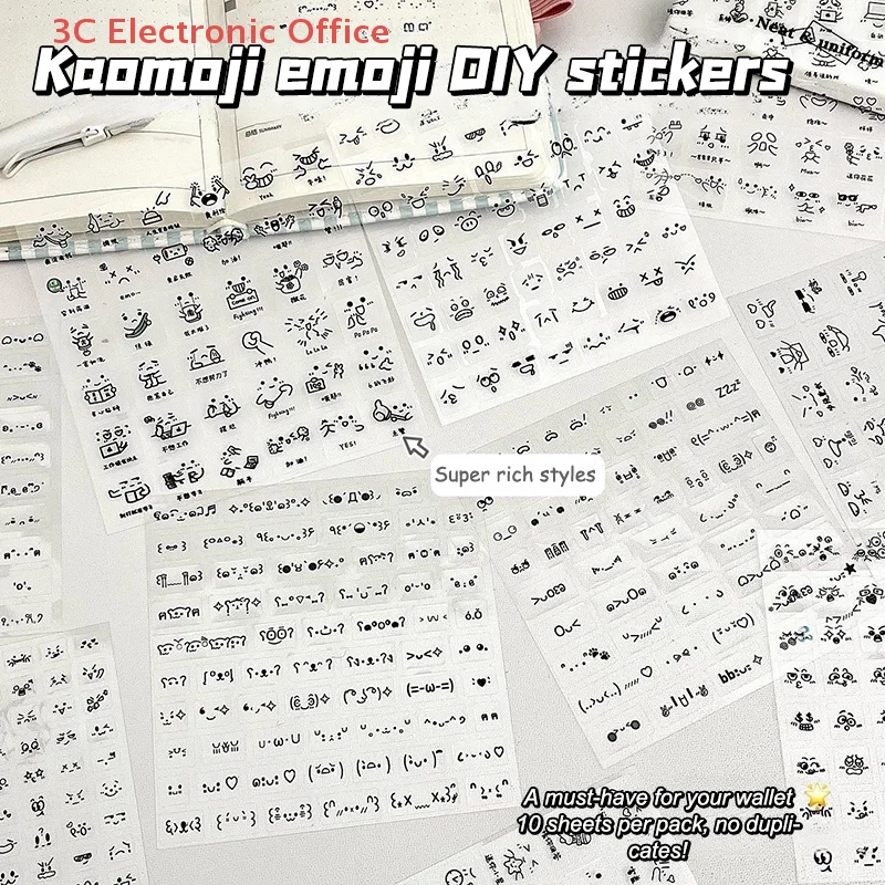 [3SC] 2pcs Cute PET Transparent Emoticon Stickers Journal Decorative