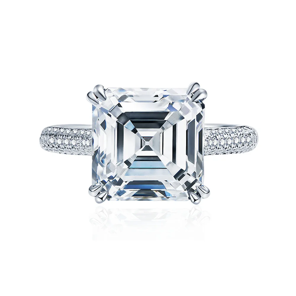 

S925 Silver 5CT D Color 10x10mm Square Asscher Cut Moissanite Ring | Luxury Engagement & Evening Jewelry