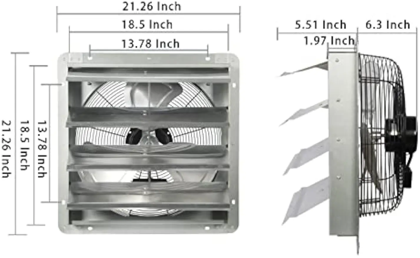 18 Inch Shutter Exhaust Fan With 1.65 Meters Power Cord Wall Mounted, High Speed 2600CFM, Vent Fan For Garages And Shops