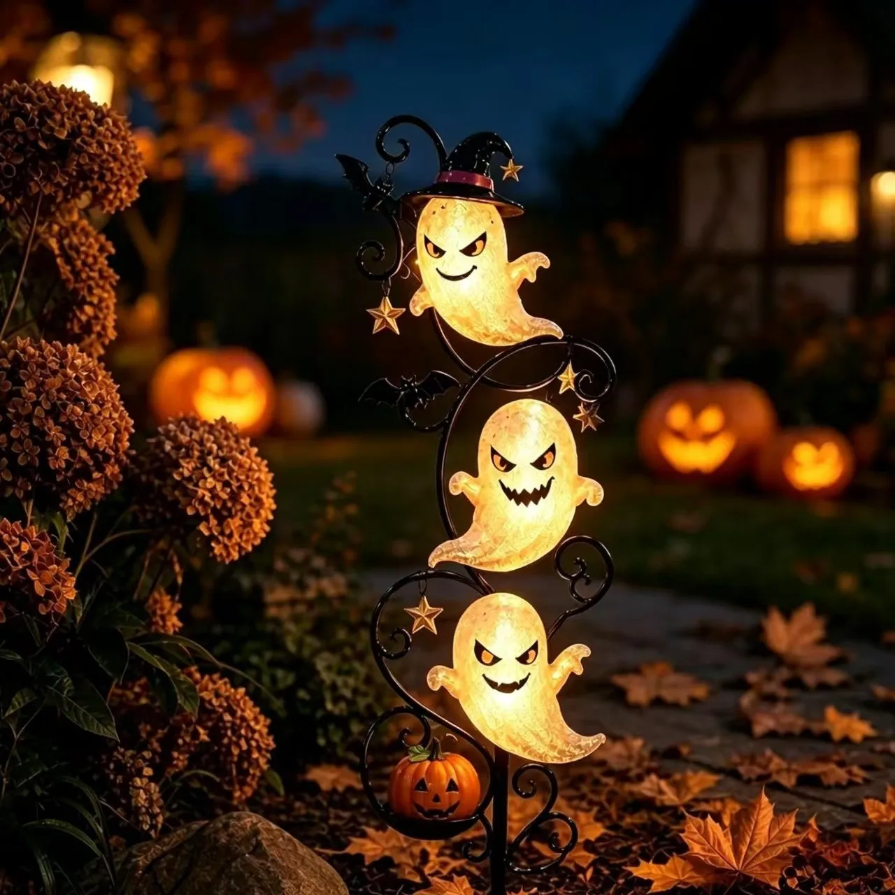 New Halloween Ghost Floor Light Three Ghost Iron Art Flower Garden Garden Light