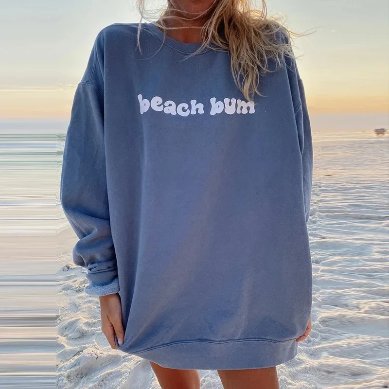 

Autumn winter fashion new arrival sweat shirt casual wind blue letter printing women's hooded sweatshirt