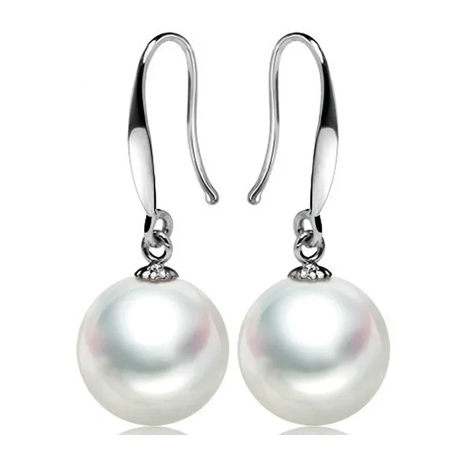 JewelryTop 925 Sterling Silver Vintage 10mm Pearl Drop Earrings Jewelry for Woman Girl Charms Wedding Party Gift