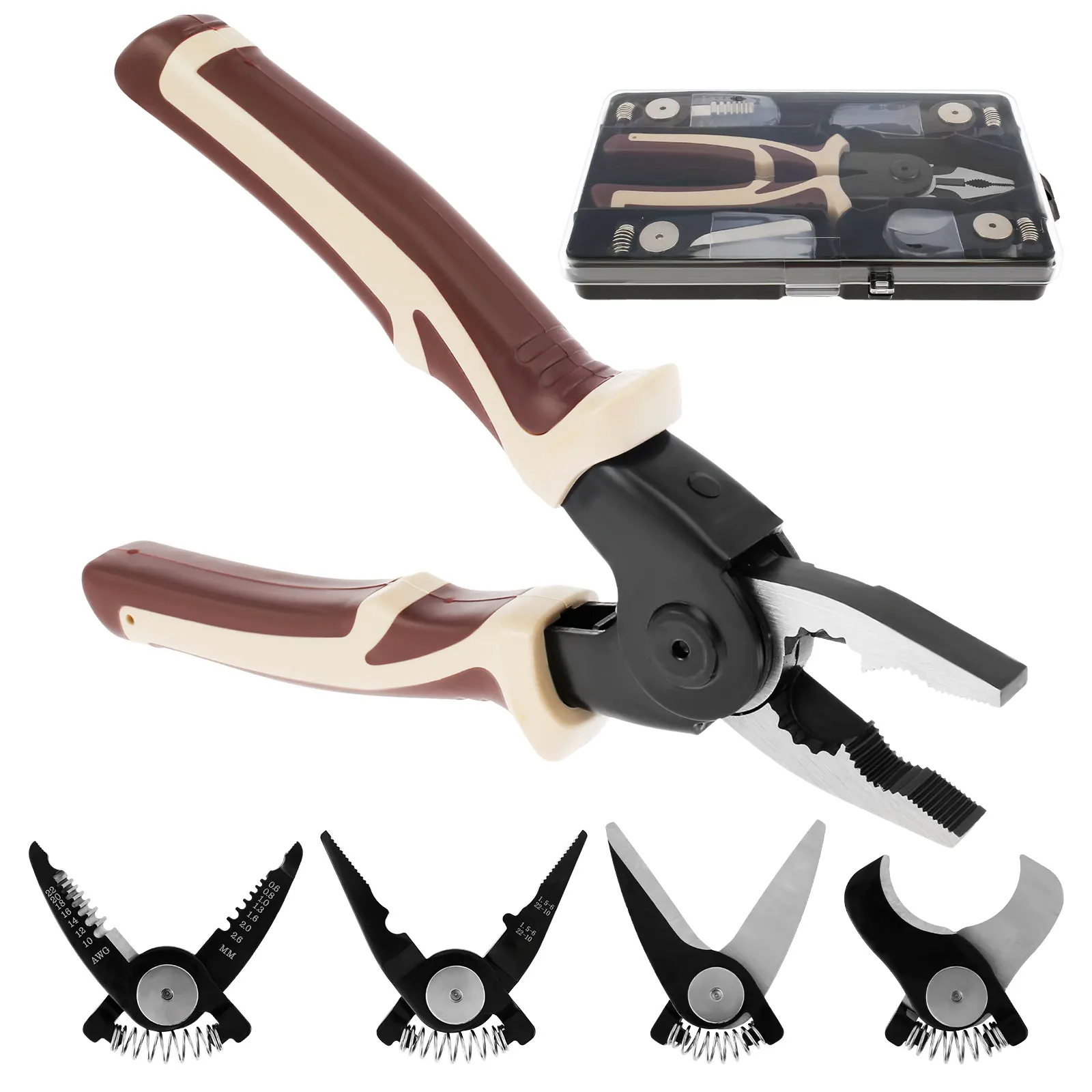 

5 in 1 Multifunctional Plier Set with 5 Interchangeable Plier Head Tool Steel Multipurpose Plier Tool Kit with Wire Stripper