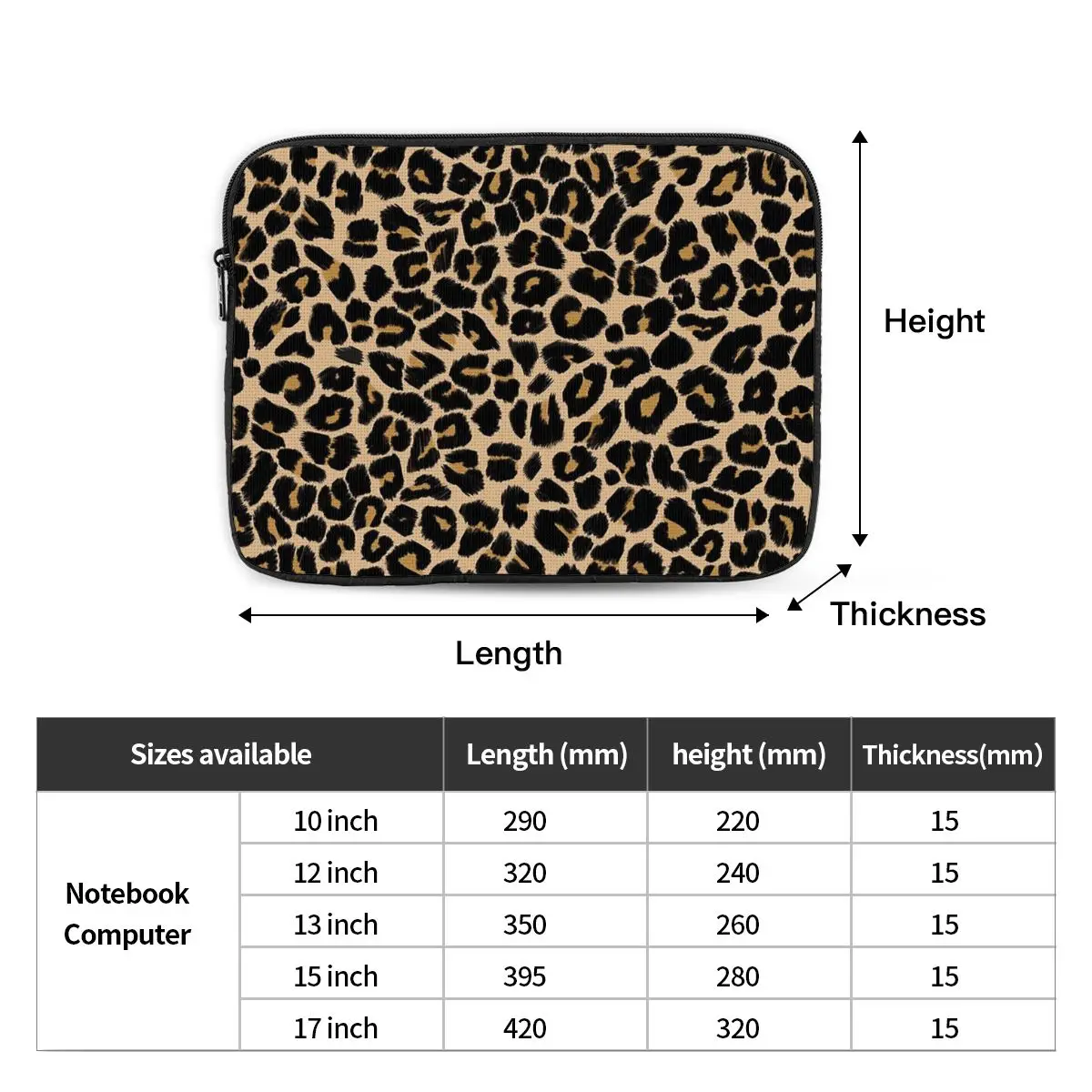 Leopard Print Traditional Colours Notebook Laptop Bag Case Pouch Notebook Sleeve Cover Bag Tablet Shockproof Case Bag
