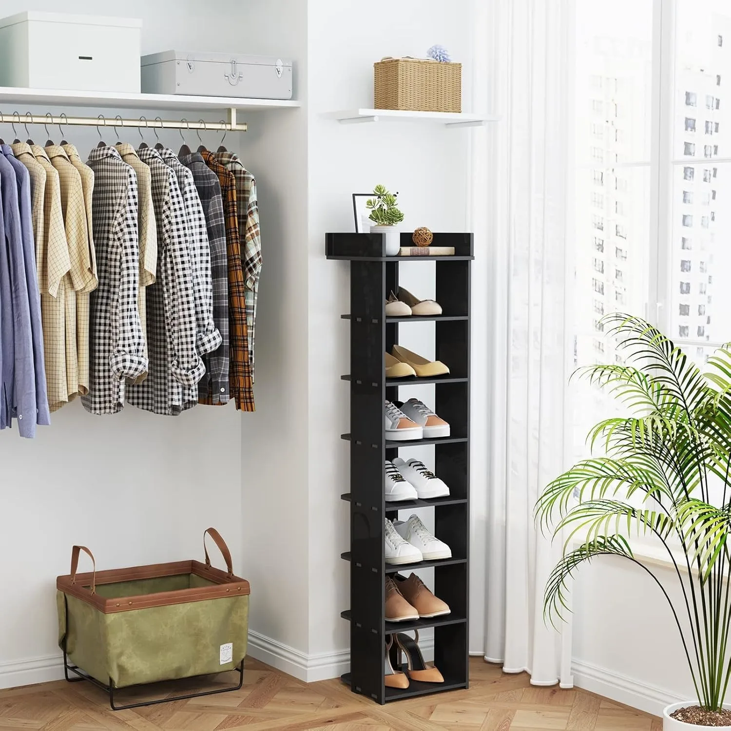 8 Tier Black Shoe Rack Storage Shoe Storage Organiser Shoe Shelf Bookshelf Free Standing Display Rack in Home Corridor Hallway