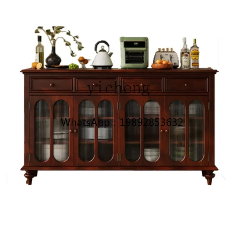 Sideboard Cabinet Solid Wood Tea Cabinet Cream Style Changhong Glass Living Room and Kitchen Storage Cupboard