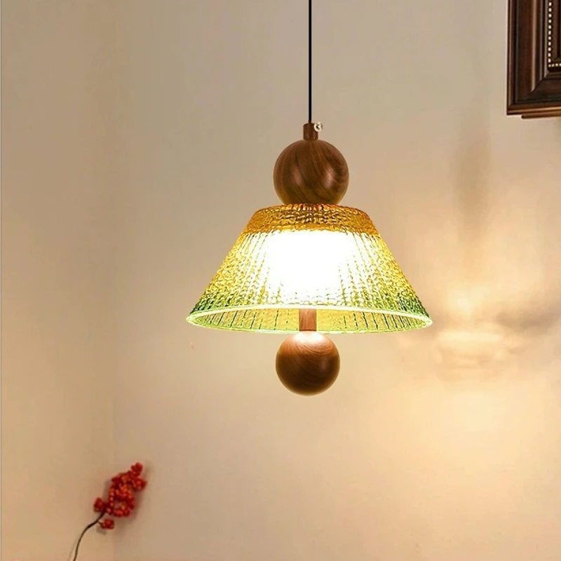 American Retro Bedroom Bedside Small Chandelier French Antique Style Crack Gradual Change Glass Lampshade Living Room Restaurant