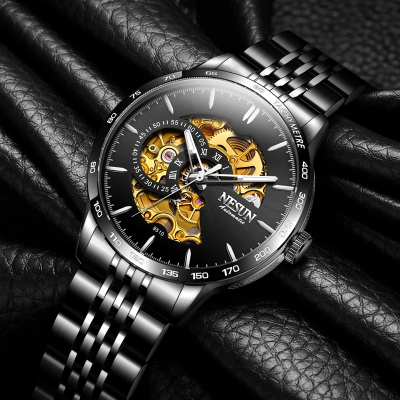 Jam tangan mekanik pria NESUN, jam tangan mekanik otomatis penuh, jam tangan mekanik pria, jam tangan mekanik pria