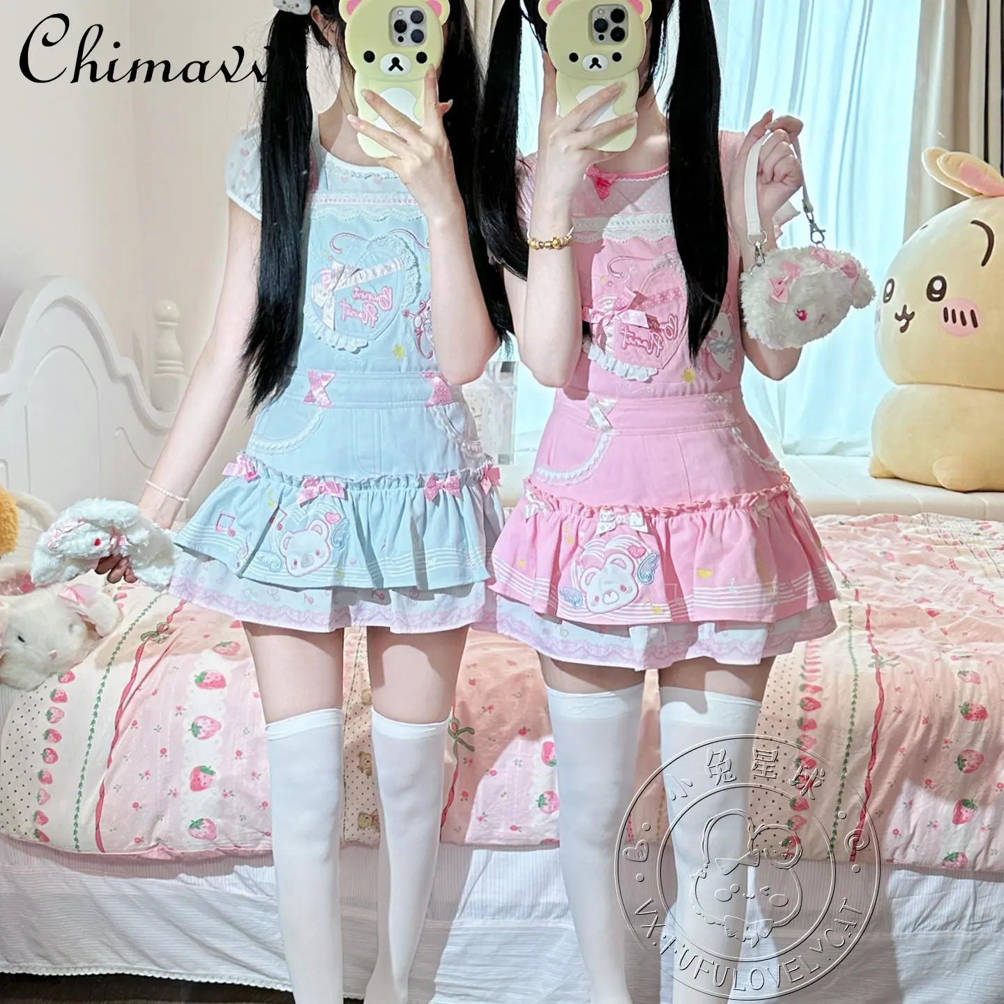 

Милое платье-жилет со съемным ремешком в японском стиле для девочек, короткий жилет с тяжелой вышивкой, мягкий наряд для девочек и дочек, новинка весны 2026 г.