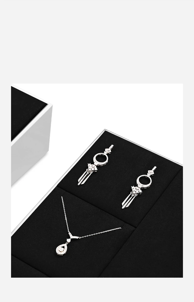 Oirlv Schwarzes Schmuck-Display-Set aus Mikrofaser für Halsketten, Ringe und Ohrringe, Kombinierbare Metall-Schmuck-Display-Tabletts für Geschäfte – Detail 5