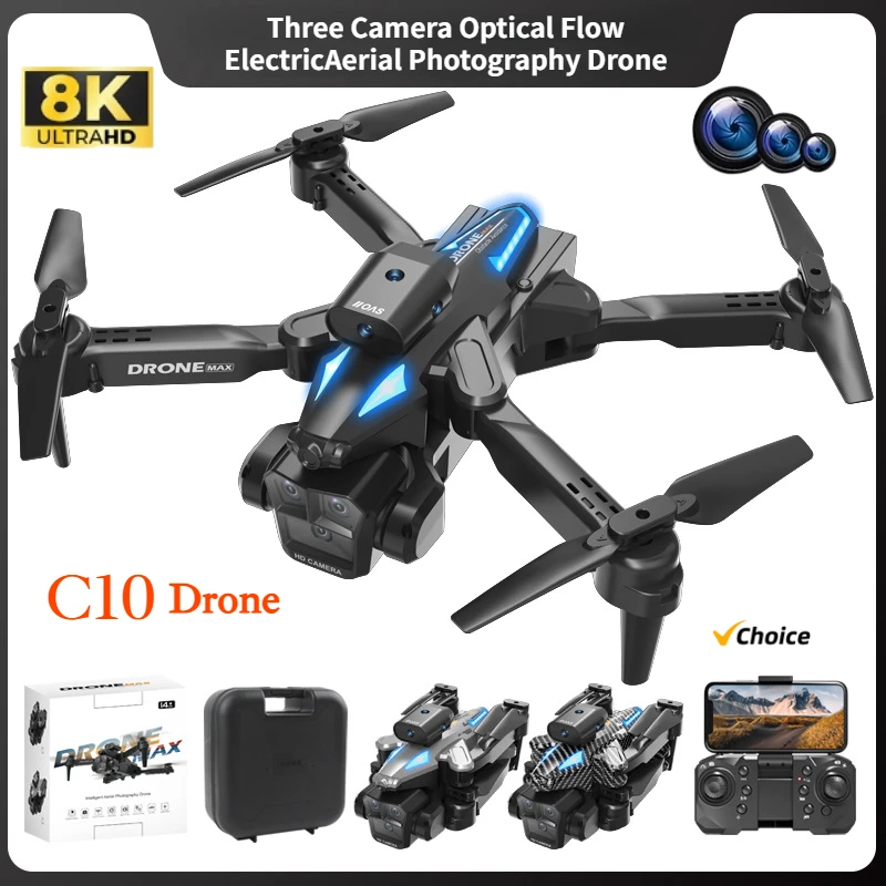 C10 RC Drone 4K Professional Three Camera HD Obstacle Avoidance Dron Wifi FPV Quadcopter Remote Control Aircraft Helicopter Toys