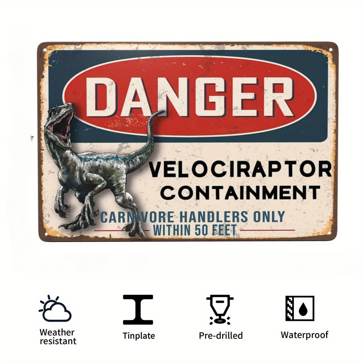 Letrero de Metal "perardo de choque eléctrico de alto voltaje, contención de Velociraptor de peligro", letrero