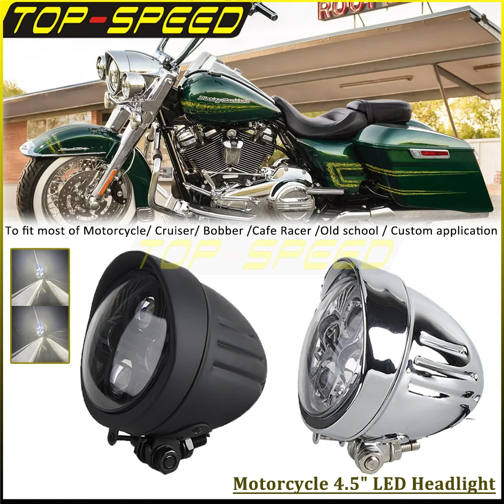 

Black Motorcycle 4.5'' LED Front Headlamp For Harley Electra Glide Softail Fat Boy FXDF Retro Head Light Bezel Visor Headlight