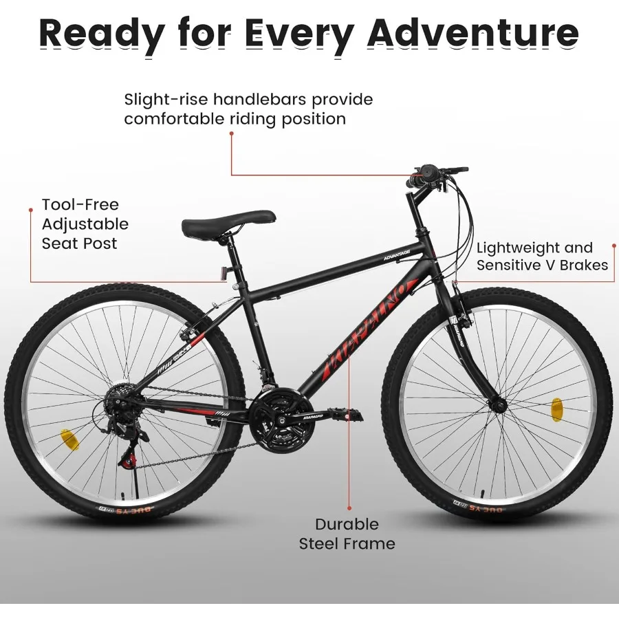 26 Inch Mountain Bike with Classic 21 Speeds V Brake for Adults and Teens Durable Carbon Steel Frame Designed for Trail Ridi