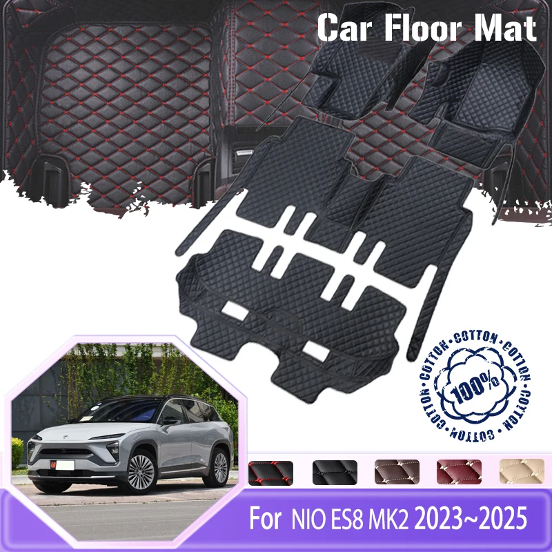 Fit For Nio ES8 II MK2 2023 2024 2025 6seat Car Floor Mats Waterproof Carpets Leather Foot Covers Aisle Version Auto Accessories