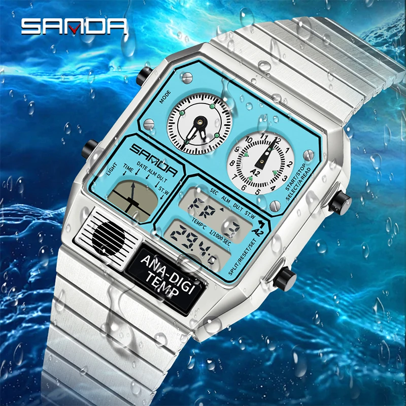 SANDA 3192 Fashion Unisex Watch LED Electronic Square Youth Casual