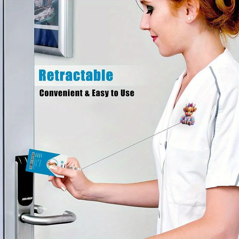 귀여운 하이랜드 소 배지 홀더 - 간호사, 교사, 사무직을 위한 2D 아크릴 ID 클립.