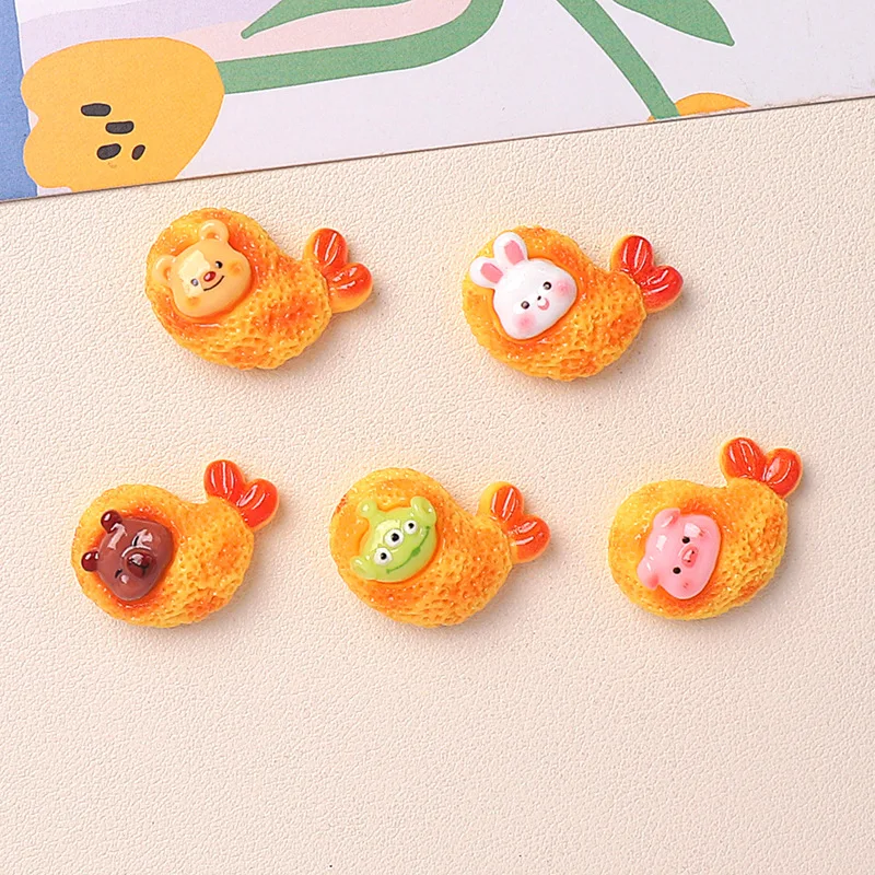 5pcs miniso cute bread cartoon resin flatback cabochons for diy jewelry making handmade crafts materials