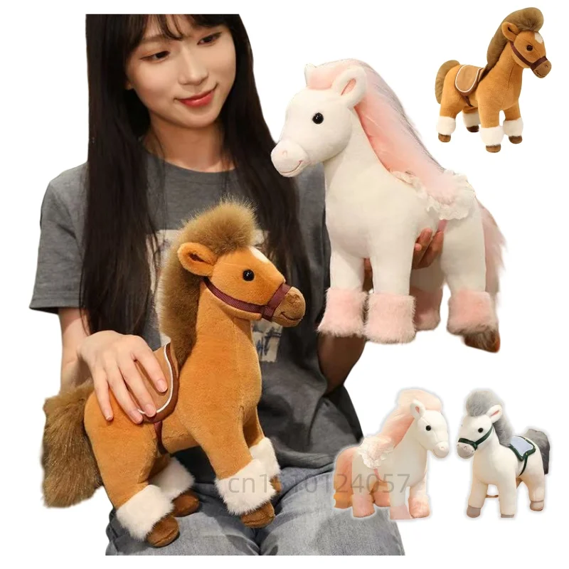 30cm Brown Gray Pink Horse Animals Plush Toys Baby Comfort Furniture Decoration Long Hair Dolls Birthday New Year  Gifts