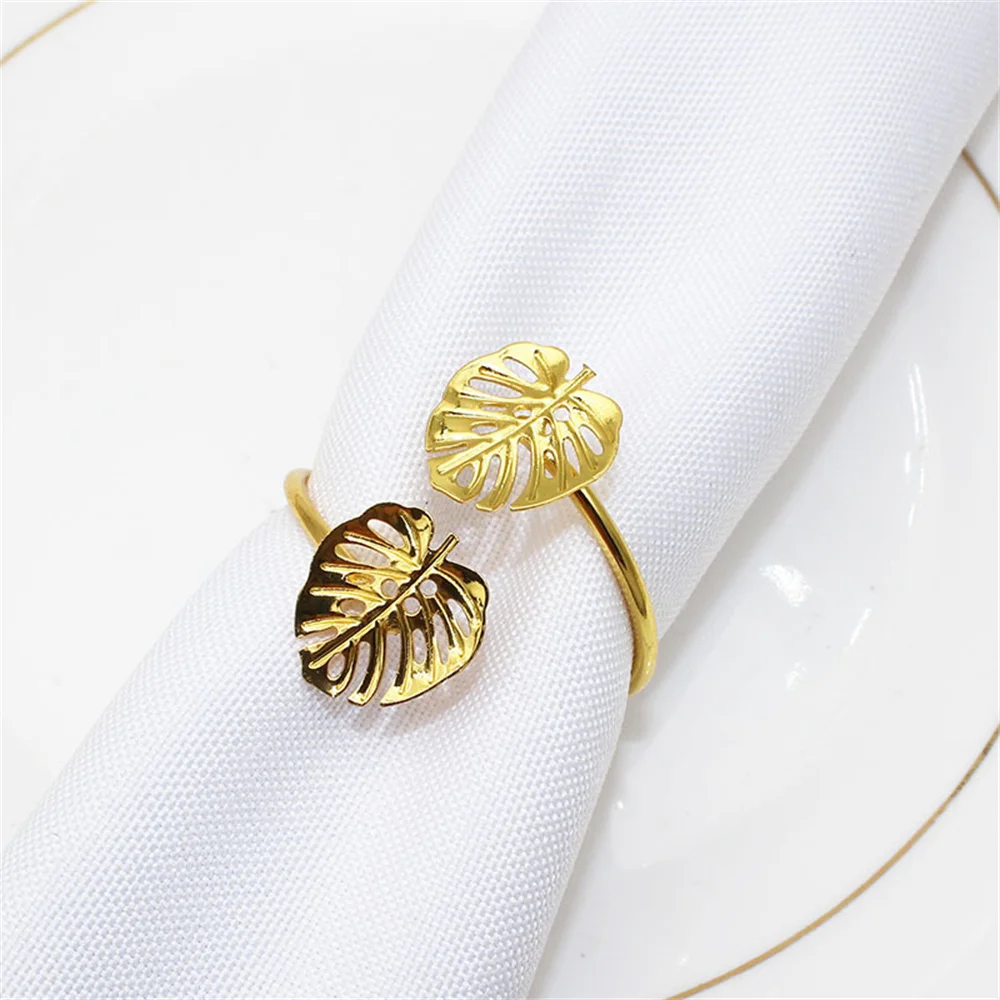 100Pcs Palm Leaves Napkin Rings Gold Leaf Napkin Holder Metal Serviette Buckles for Christmas Wedding Party Dinner Table Decor