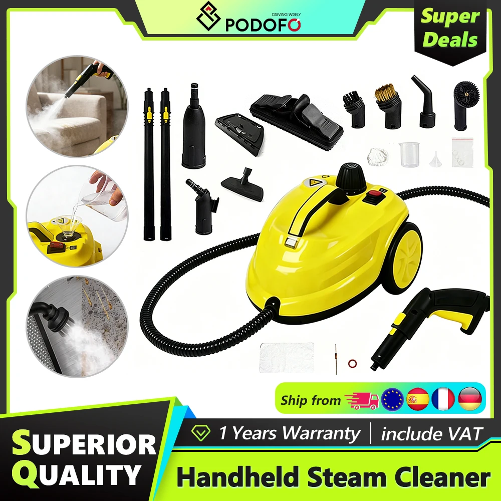 Nettoyeur Vapeur Portable Podofo 2000W – Élimine Acariens, Désinfecte Maison et Cuisine – Vapeur Continue pour Détachage, Élimination du Formaldéhyde, Sols, Voitures, Meubles et Tissus d'Ameublement