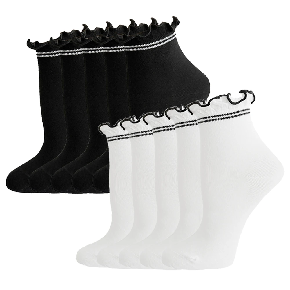 

5/10 Pairs Women's Cotton Mid-Calf Socks Female Autumn Winter Absorbent Breathable Japanese Sweet Style Lolita Uffle Socks