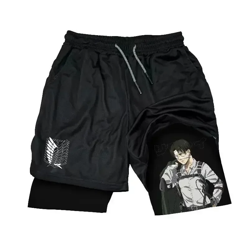 ​-​-shorts-esportivos-de-anime-preto-attack-on-titan-com-estampa-de-asas-de-attack-on-titan-texto-interno-de-personagem-levi-cintura-elastica-com-cordao