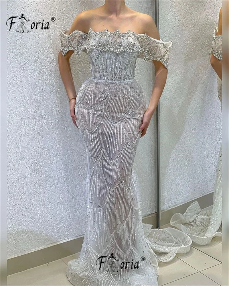 Off the Shoulder suknie wieczorowe o kroju syreny pełna kryształowa zroszony Illusion sukienka na formalną okazję Vestidos de fiesta elegancka suknia balowa