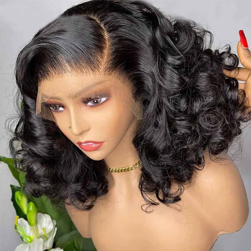 

Loose Wave Bob Wig Human Hair 13x4 4x4 Lace Front Wigs For Black Women Human Hair Invisible Lace Wigs 200 Density Natural Black