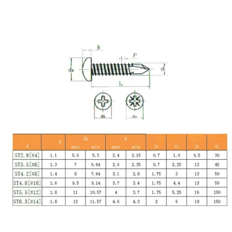 10/20Pcs Black 304 Stainless Steel Cross Pan Head Drilling Self Tapping Screws M3.5 M4 M4.2 M5 Length=13mm-50mm