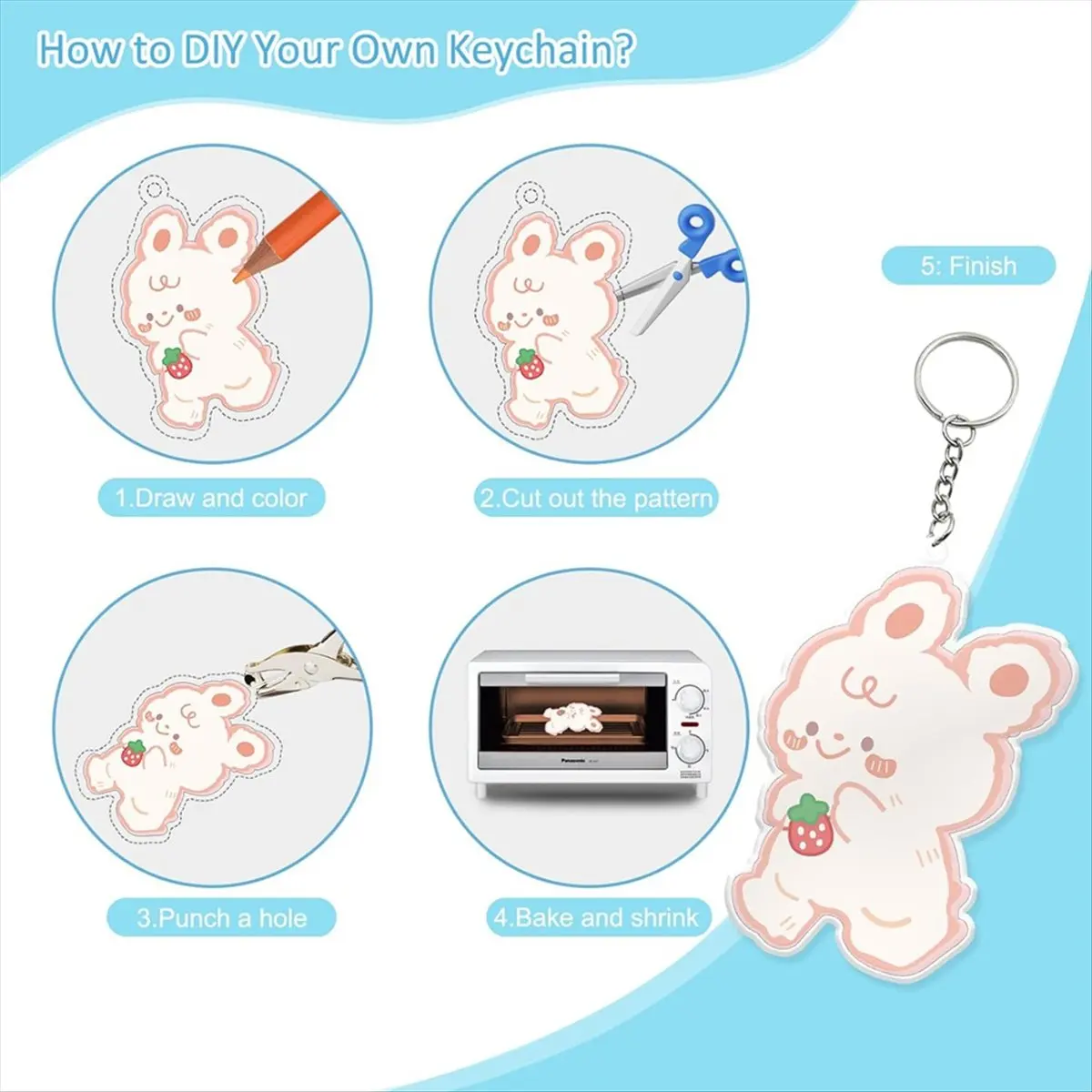 *ABDH A5 ShrinkyDink Keychain Kit, Shrink Dinks Paper Kits for Kids DIY Art Craft with Keychain Earring HairClips Brooch