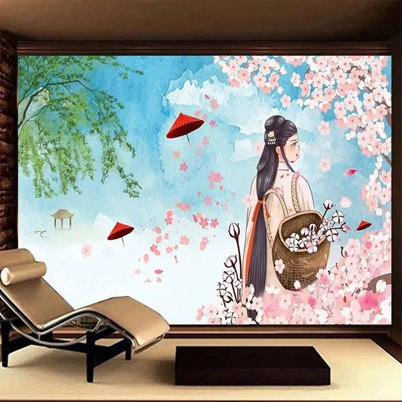Custom Any Size 3D Beautiful Romantic Peach Blossom Japanese Dining Room Backdrop Papel De Parede Home Décor Tapety Fresco Art
