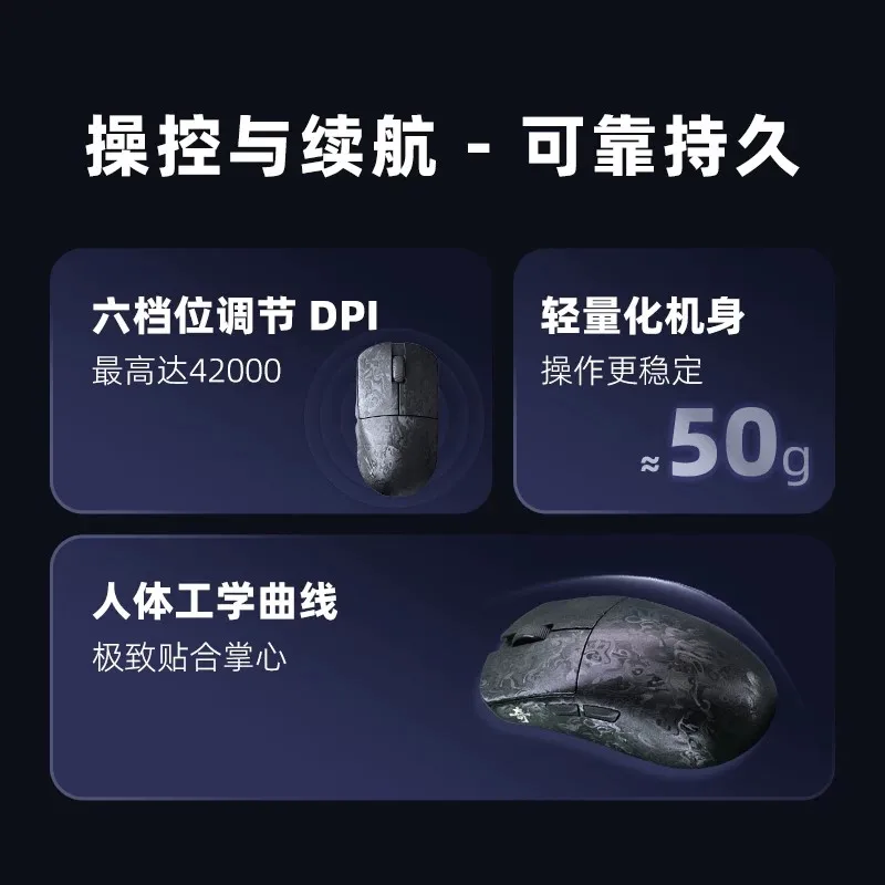 Ipi Composite Carbon Fiber Lightweight 3950 Tri-Mode Bluetooth Wireless Gaming Mouse High Dpi For Medium And Large Hands Games