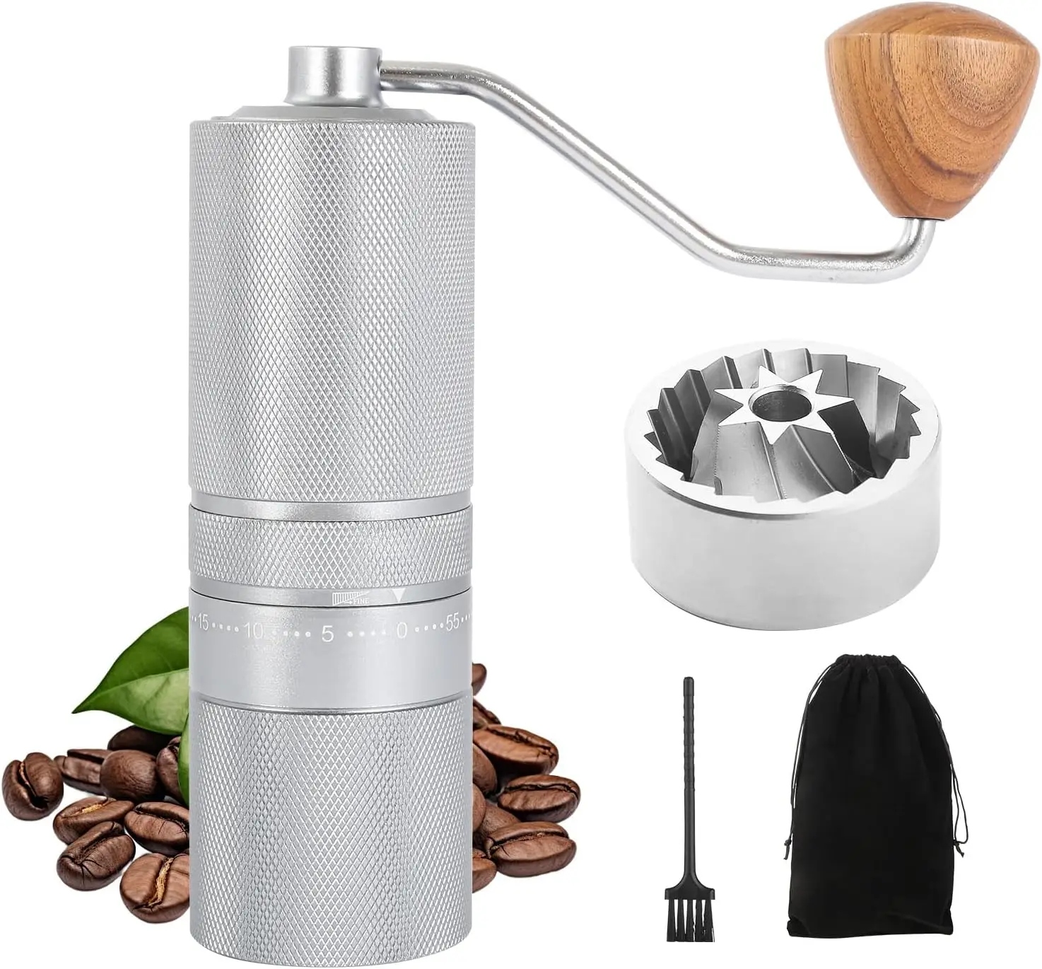 

Manual Coffee Grinder with 60 Adjustable Settings, Stainless Steel Conical Burr for Espresso, French Press, Portable