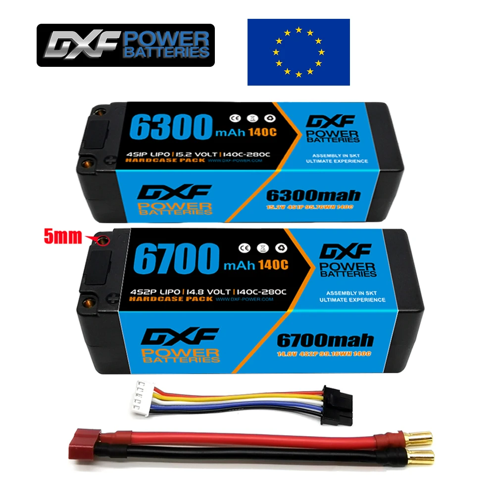 

DXF Lipo 4S 2S Battery 7.6V 14.8V 15.2V 6300mAh 6700mAh 140C 5mm Bullet Connector Graphene Battery HardCase for RC Truck Buggy