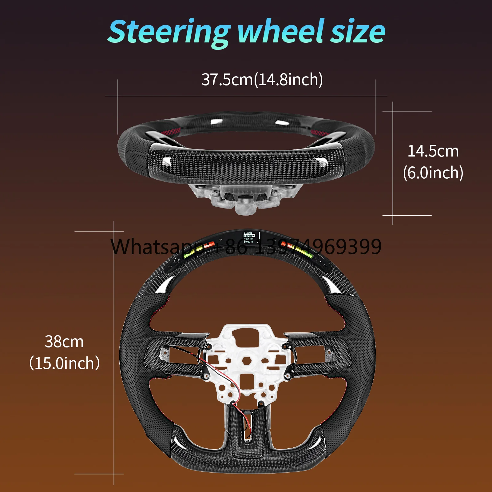 Carbon Fiber LED Steering Wheel Flat Bottom with Perforated Leather for Mustang EcoBoost/GT/Shelby GT350/GT350R 2018-2023