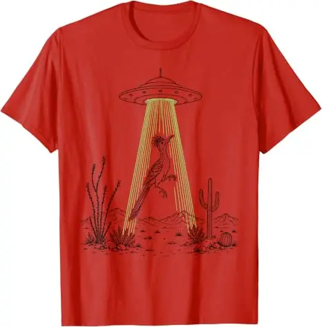 Roadrunner und UFO-Alien-Entführung Wüstenwissenschaft Humor T-Shirt Y2k Lustiges Südwest-Wüsten-Vogel-Kunst-Grafik-Kleidungsstück Neuartiges T-Shirt – Detail 9