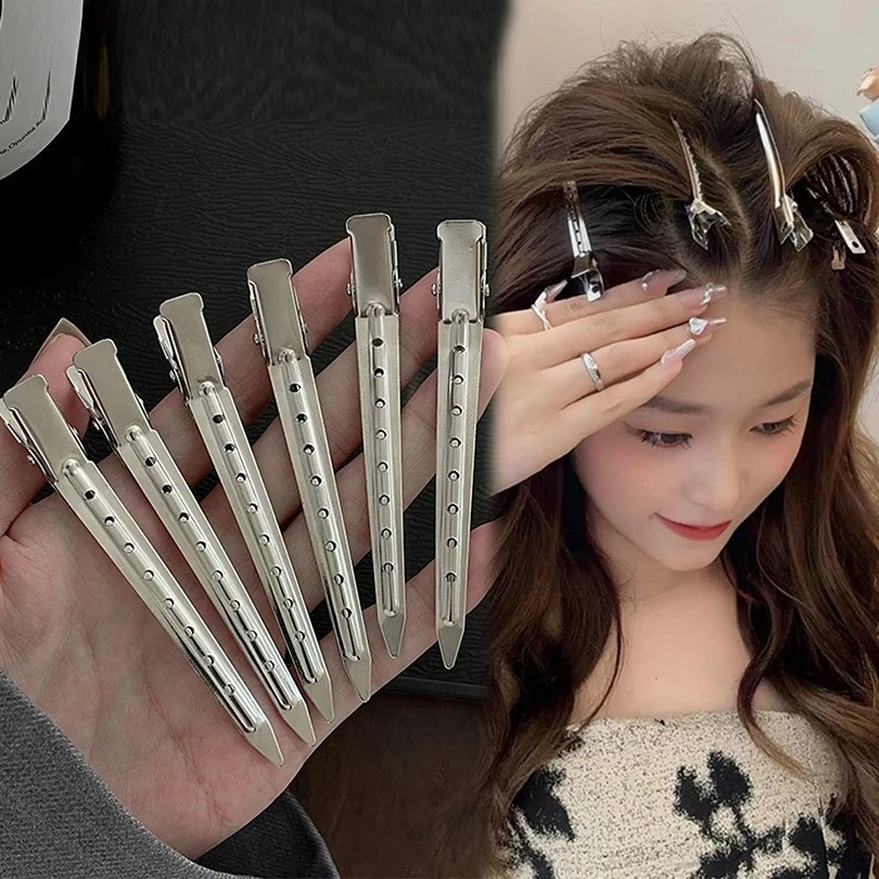 10PCS Silver Metal Hair Fixed Pins Professional Ladies Curly Fluffy Hair Salon Seamless Duckbill Clips Hair Salon Styling Tools