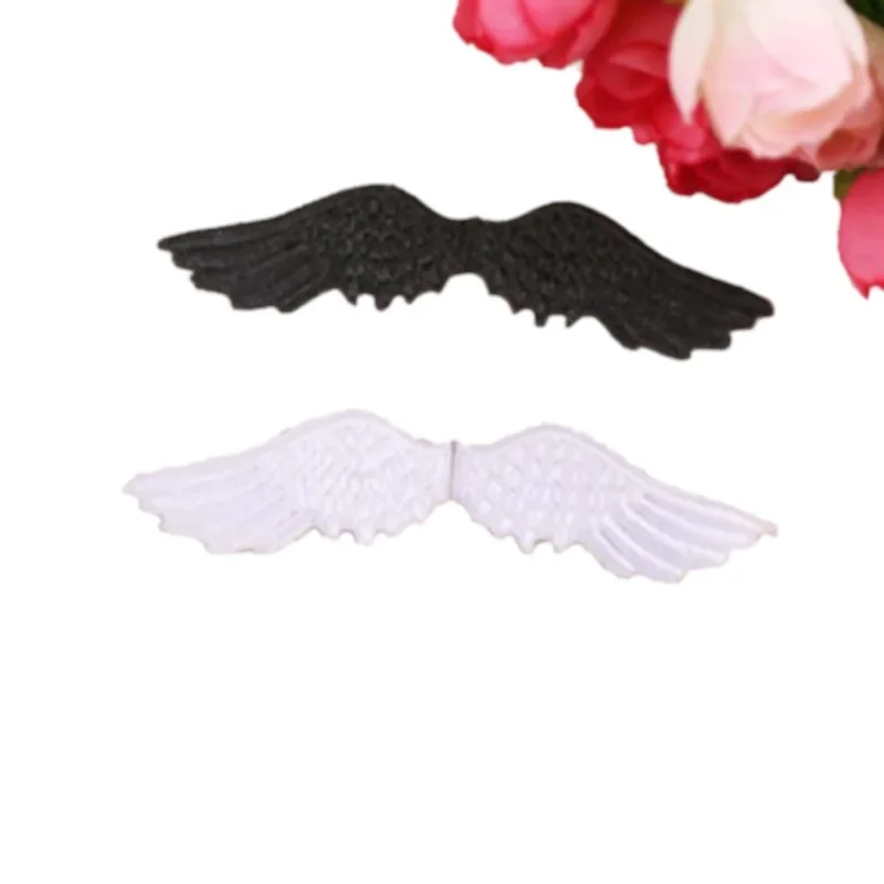 White Angel Wings Embroidery Patches Black Angels Iron on Wing Pair Appliques Small Heat Seal Cloth Stickers for Caps Shoes Bags