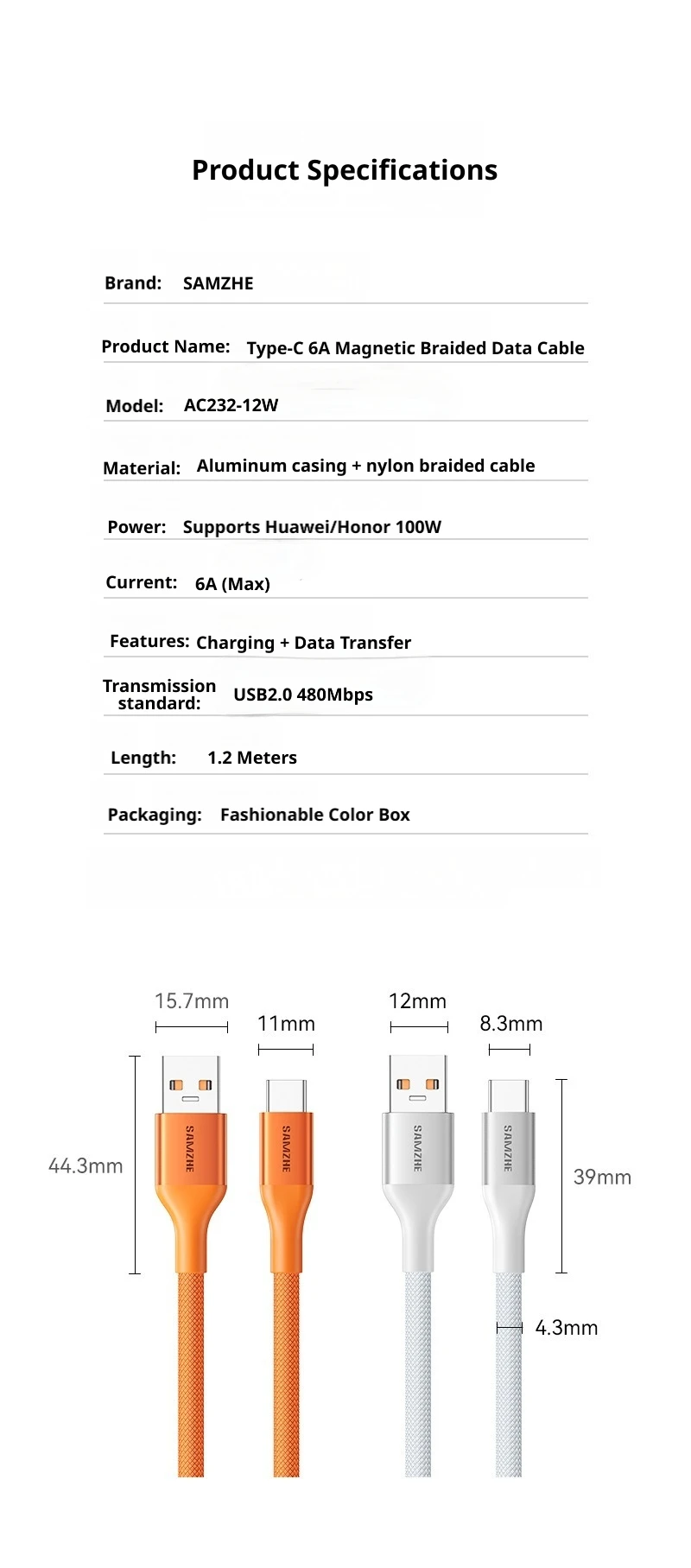SAMZHE 100W Magnetisches USB-C-Ladekabel für iPhone 17/16/15, Samsung, Xiaomi, Huawei, Honor – USB-C-Nylon-Lade- und Datenkabel – Detail 16