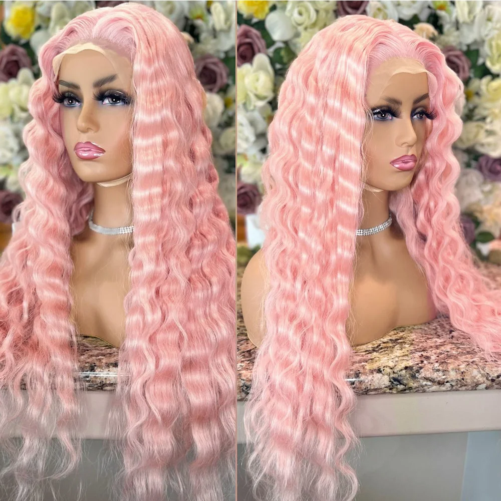 Synthetic Pink Loose Wave Lace Front Wig With Baby Hair Factory Price Curly Wigs For Black Women Daily Wear Use Lace Wigs