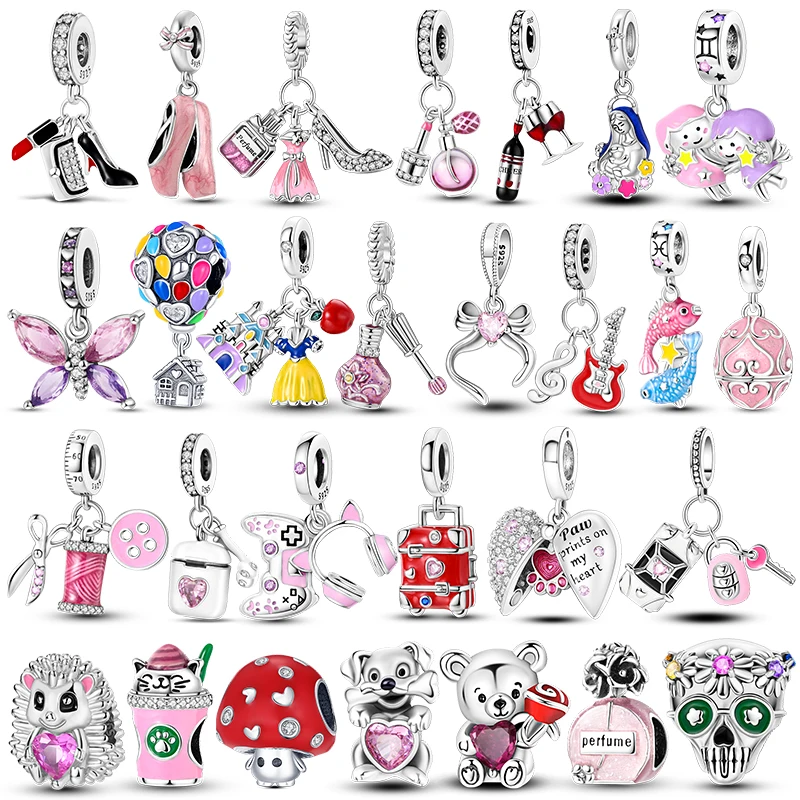 HEISSER VERKAUF 925 Sterling Silber Rosa Serie Charms Perlen Passend für Original Charm Armbänder Schmuck Geburtstagsgeschenk Lippenstift High Heels Parfüm