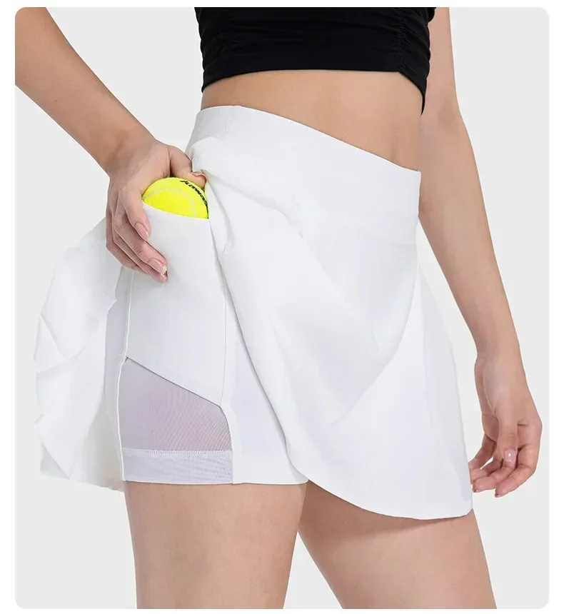 Lemon falda de tenis de tiro alto ligera, pantalones cortos elásticos de cuatro vías para correr, Golf, pantalones cortos incorporados con bolsillo