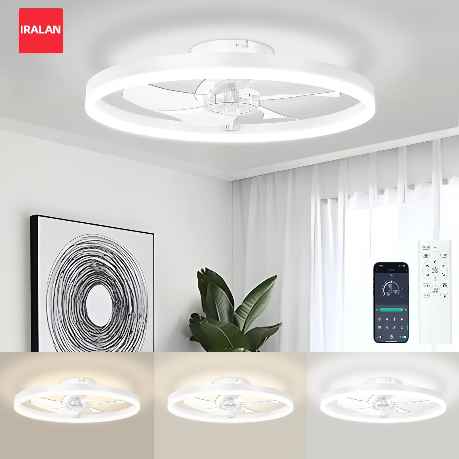 Nordic Ceiling Fan with LED Lighting Ultra-thin and Simple Smart 6-speed Timer Electric Fan Bedroom Restaurant Cool Light Fan