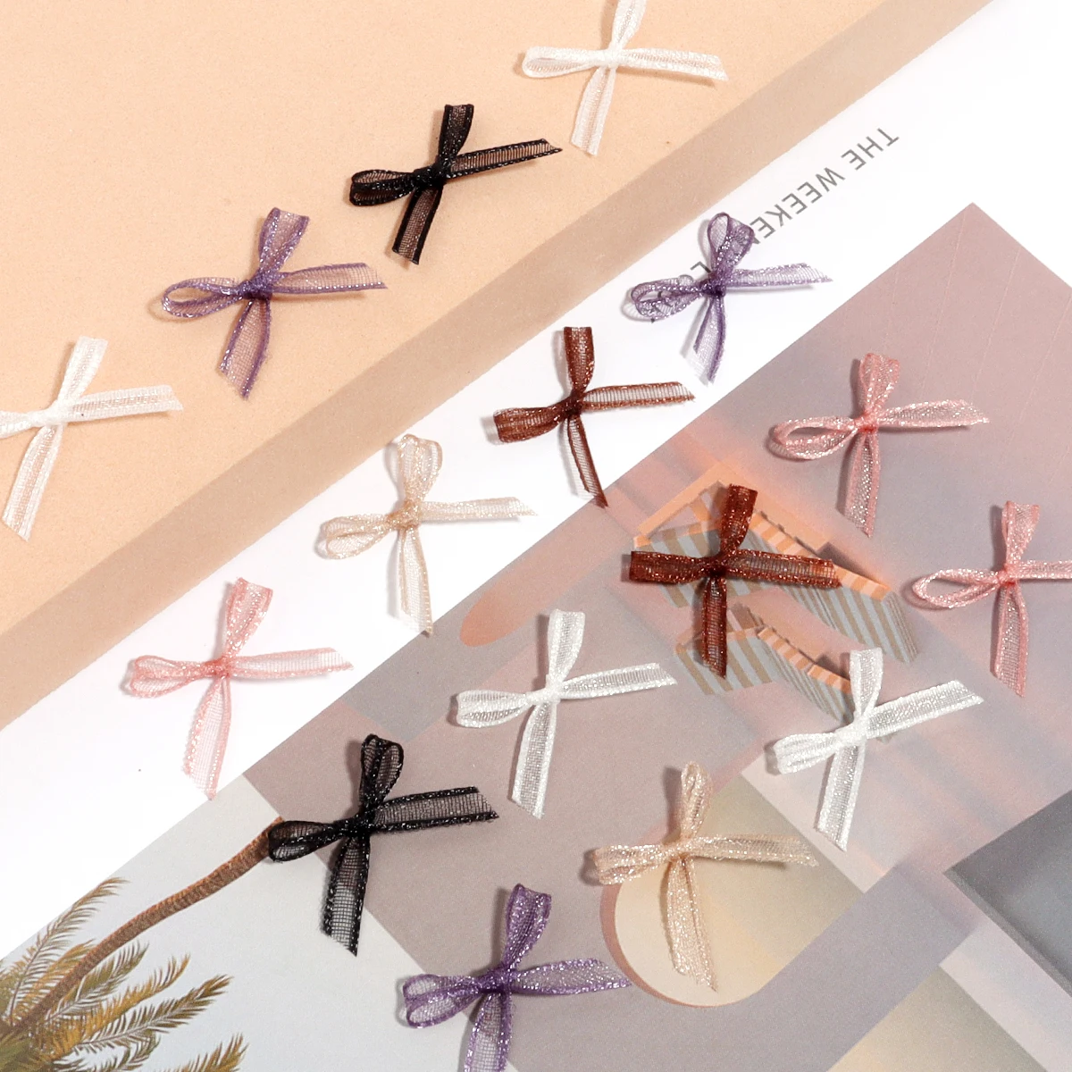 30pcs/lot Organza Mini Bows Cute Colorful Ribbon Bows Satin Ribbon Bow Flower For DIY Clothes Nail Art Decor Accessories